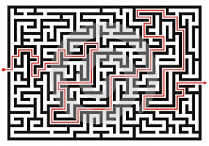 Labyrinth game. Maze or puzzle design. Find the way and right solution for exit. Vector illustration